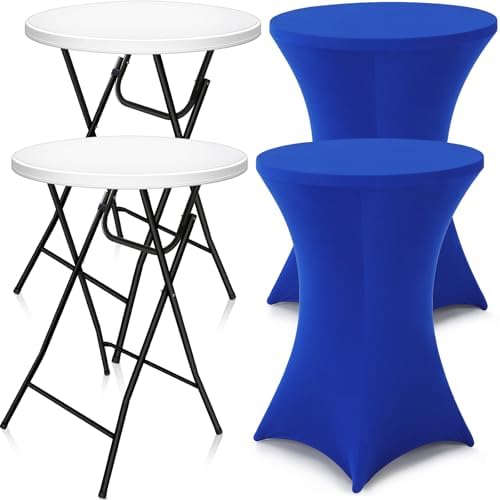 2 Sets 32"x43" High Top Folding Cocktail Tables & Covers, Royal Blue in Royal Blue