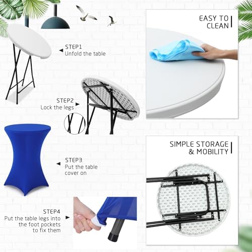 2 Sets 32"x43" High Top Folding Cocktail Tables & Covers, Royal Blue in Royal Blue, alternate view 6