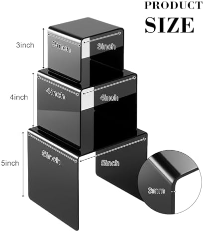2 Sets Acrylic Display Risers, Figure Stand, Black, Medium Set in Black, alternate view 3