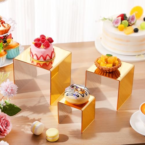 2 Sets Acrylic Display Risers, Figure Stand, Gold, Medium Set in Gold, alternate view 2