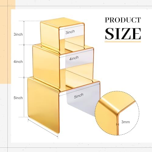 2 Sets Acrylic Display Risers, Figure Stand, Gold, Medium Set in Gold, alternate view 3
