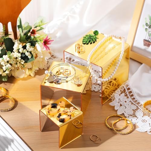 2 Sets Acrylic Display Risers, Figure Stand, Gold, Medium Set in Gold, alternate view 5