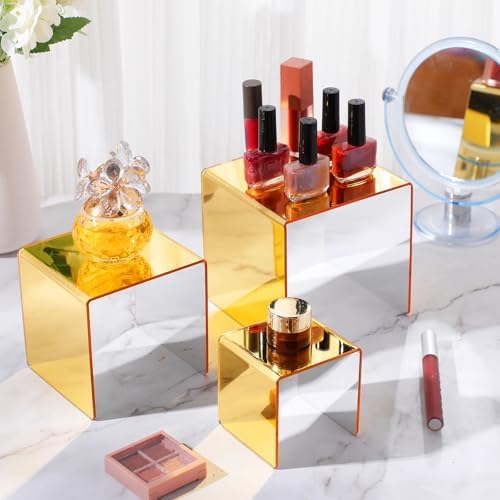2 Sets Acrylic Display Risers, Figure Stand, Gold, Medium Set in Gold, alternate view 6