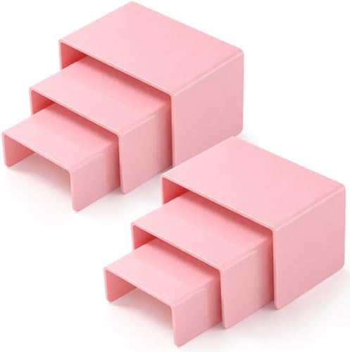 2 Sets Acrylic Display Risers, Figure Stand, Pink, Small Set in Pink