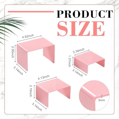 2 Sets Acrylic Display Risers, Figure Stand, Pink, Small Set in Pink, alternate view 3