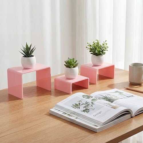 2 Sets Acrylic Display Risers, Figure Stand, Pink, Small Set in Pink, alternate view 6
