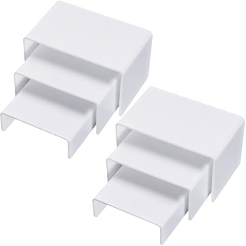 2 Sets Acrylic Display Risers, Figure Stand, White, Small Set in White