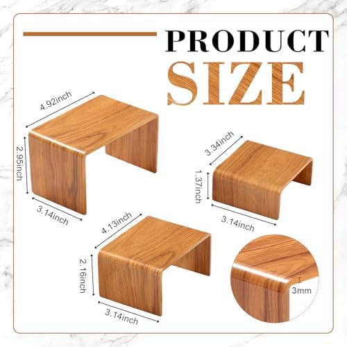 2 Sets Acrylic Display Risers, Figure Stand, Wood, Small Set in Wood, alternate view 3