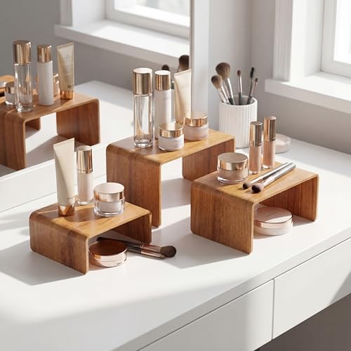2 Sets Acrylic Display Risers, Figure Stand, Wood, Small Set in Wood, alternate view 4