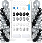 2 Sets Adjustable Balloon Column Stand Kit with Bases(Black & Silver)