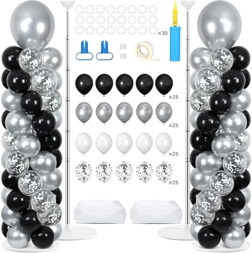 2 Sets Adjustable Balloon Column Stand Kit with Bases(Black & Silver)
