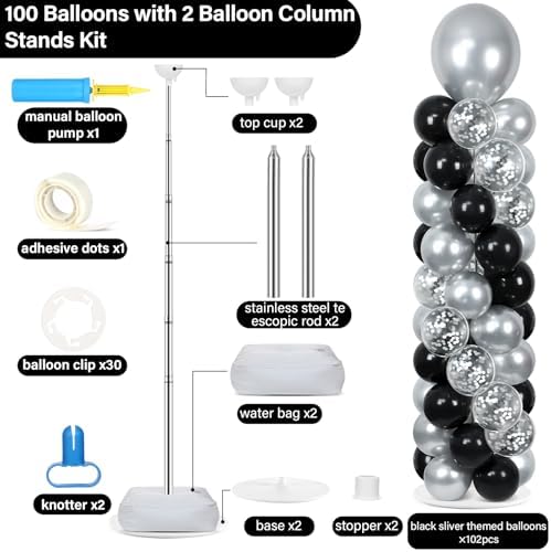 2 Sets Adjustable Balloon Column Stand Kit with Bases(Black & Silver), alternate view 3