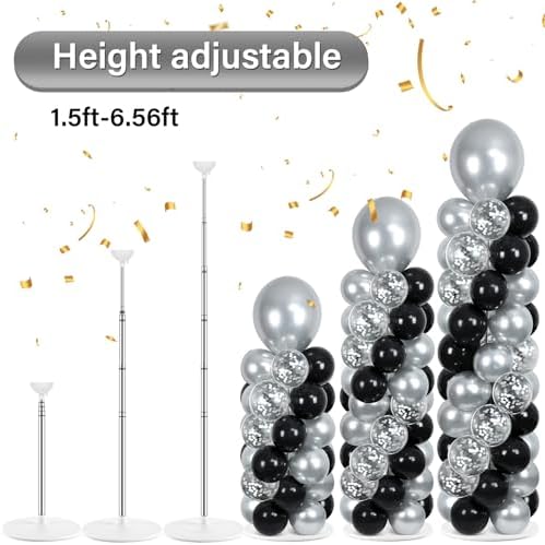 2 Sets Adjustable Balloon Column Stand Kit with Bases(Black & Silver), alternate view 5
