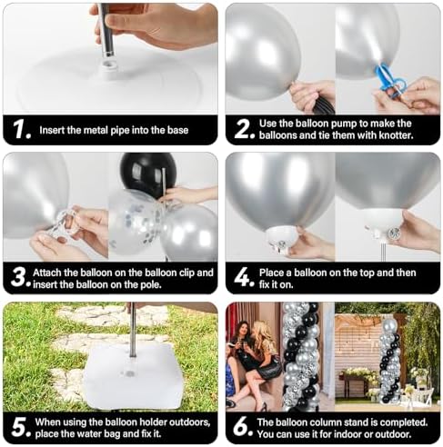 2 Sets Adjustable Balloon Column Stand Kit with Bases(Black & Silver), alternate view 6