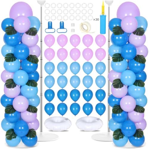 2 Sets Adjustable Balloon Column Stand Kit with Bases(Blue and Purple)