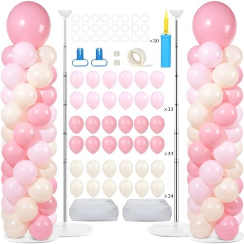 2 Sets Adjustable Balloon Column Stand Kit with Bases(Blush Pink)