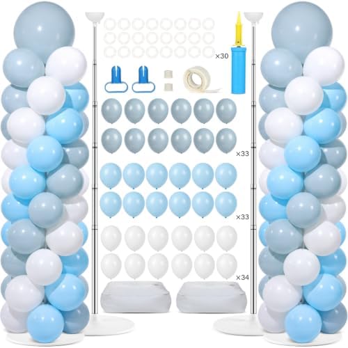 2 Sets Adjustable Balloon Column Stand Kit with Bases(Dusty Blue White)