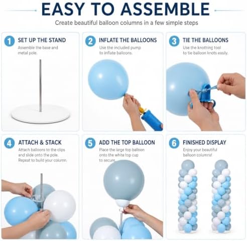 2 Sets Adjustable Balloon Column Stand Kit with Bases(Dusty Blue White), alternate view 5