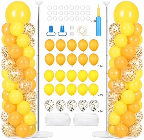 2 Sets Adjustable Balloon Column Stand Kit with Bases(Golden Yellow)