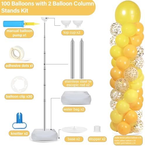 2 Sets Adjustable Balloon Column Stand Kit with Bases(Golden Yellow), alternate view 3