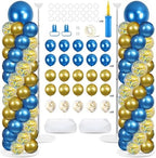 2 Sets Adjustable Balloon Column Stand Kit with Bases( Navy Blue and Gold)