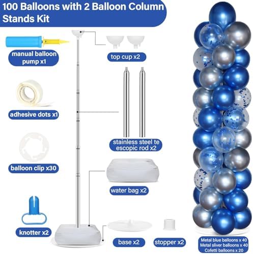 2 Sets Adjustable Balloon Column Stand Kit with Bases(Navy Blue and Silver), alternate view 2