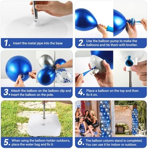 2 Sets Adjustable Balloon Column Stand Kit with Bases(Navy Blue and Silver), alternate view 5
