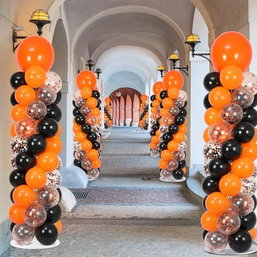 2 Sets Adjustable Balloon Column Stand Kit with Bases( Orange and Black), alternate view 2