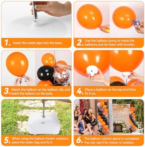 2 Sets Adjustable Balloon Column Stand Kit with Bases( Orange and Black), alternate view 5