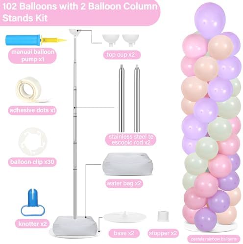 2 Sets Adjustable Balloon Column Stand Kit with Bases(Pastel Pink), alternate view 3