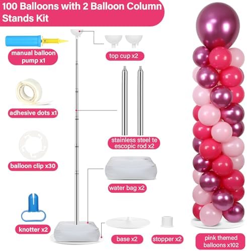 2 Sets Adjustable Balloon Column Stand Kit with Bases(Pink & Red), alternate view 3