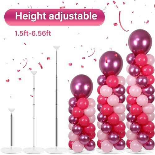 2 Sets Adjustable Balloon Column Stand Kit with Bases(Pink & Red), alternate view 5