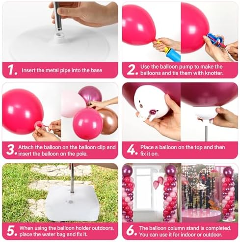 2 Sets Adjustable Balloon Column Stand Kit with Bases(Pink & Red), alternate view 6
