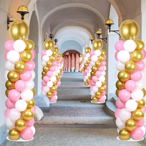 2 Sets Adjustable Balloon Column Stand Kit with Bases(Pink White Gold), alternate view 2