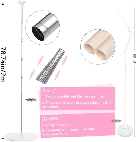 2 Sets Adjustable Balloon Column Stand Kit with Bases(Pink White Gold), alternate view 4