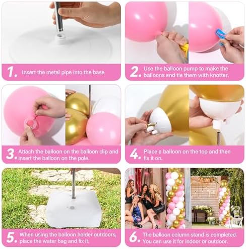 2 Sets Adjustable Balloon Column Stand Kit with Bases(Pink White Gold), alternate view 6
