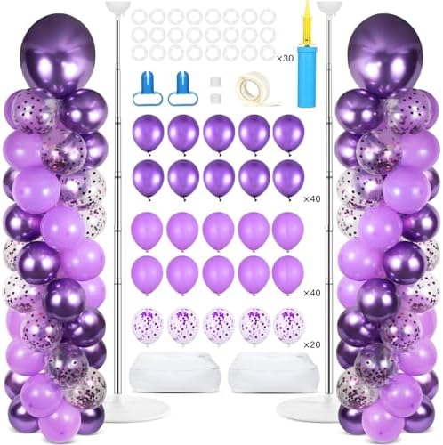 2 Sets Adjustable Balloon Column Stand Kit with Bases(Purple)