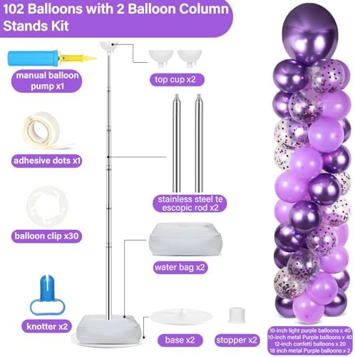 2 Sets Adjustable Balloon Column Stand Kit with Bases(Purple), alternate view 3