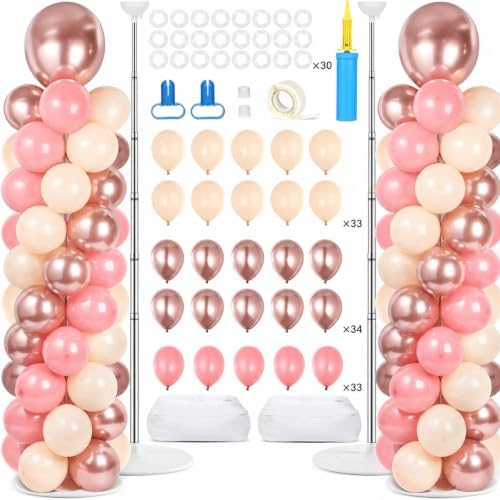 2 Sets Adjustable Balloon Column Stand Kit with Bases( Rose Gold)