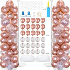 2 Sets Adjustable Balloon Column Stand Kit with Bases(Rose Gold Confetti)