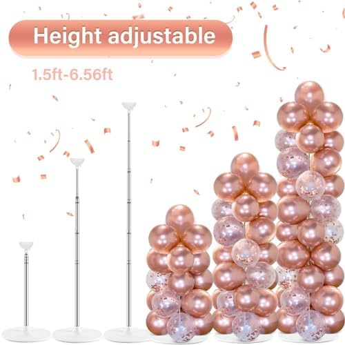 2 Sets Adjustable Balloon Column Stand Kit with Bases(Rose Gold Confetti), alternate view 4