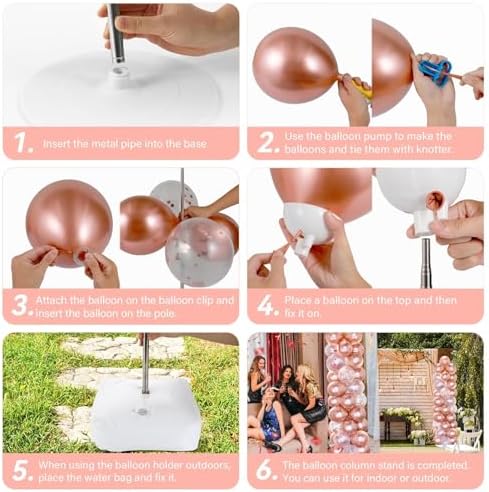2 Sets Adjustable Balloon Column Stand Kit with Bases(Rose Gold Confetti), alternate view 5