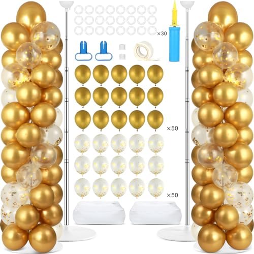 2 Sets Balloon Column Stand Kit Balloon Tower with Bases(Gold)