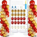 2 Sets Balloon Column Stand Kit Balloon Tower with Bases(Red Gold)
