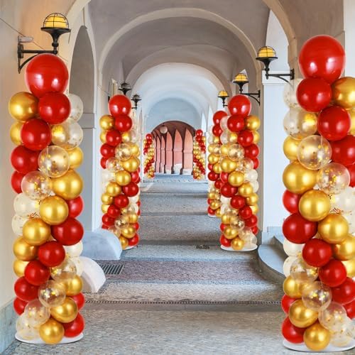 2 Sets Balloon Column Stand Kit Balloon Tower with Bases(Red Gold), alternate view 2