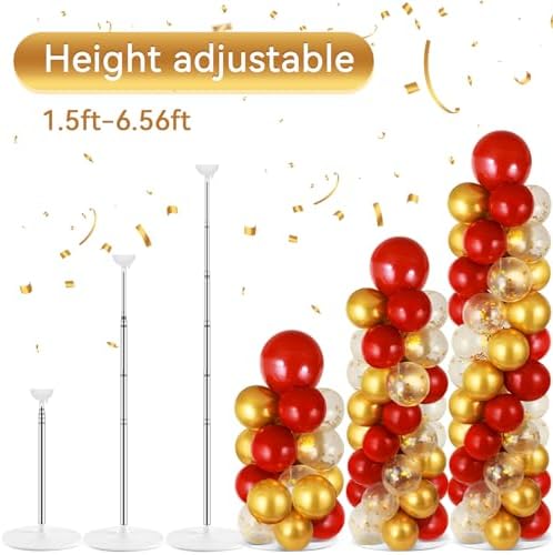 2 Sets Balloon Column Stand Kit Balloon Tower with Bases(Red Gold), alternate view 5