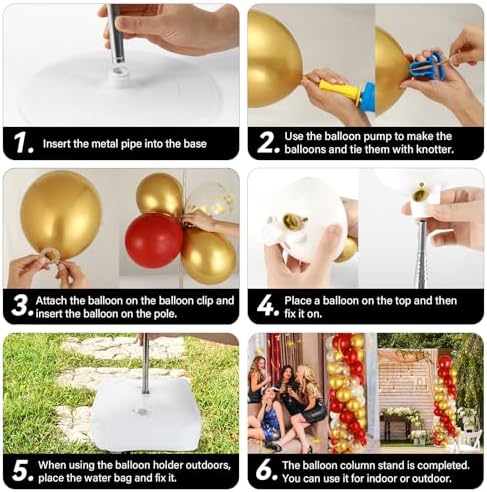 2 Sets Balloon Column Stand Kit Balloon Tower with Bases(Red Gold), alternate view 6