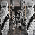 2 Sets Black Silver White Balloon Column Stand Kit, Adjustable Floor Tower with Foil & Latex Balloons for