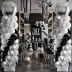 2 Sets Black Silver White Balloon Column Stand Kit, Adjustable Floor Tower with Foil & Latex Balloons for