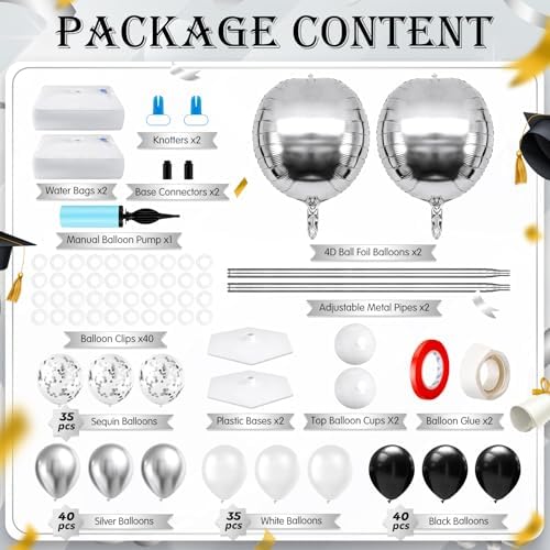 2 Sets Black Silver White Balloon Column Stand Kit, Adjustable Floor Tower with Foil & Latex Balloons for, alternate view 2